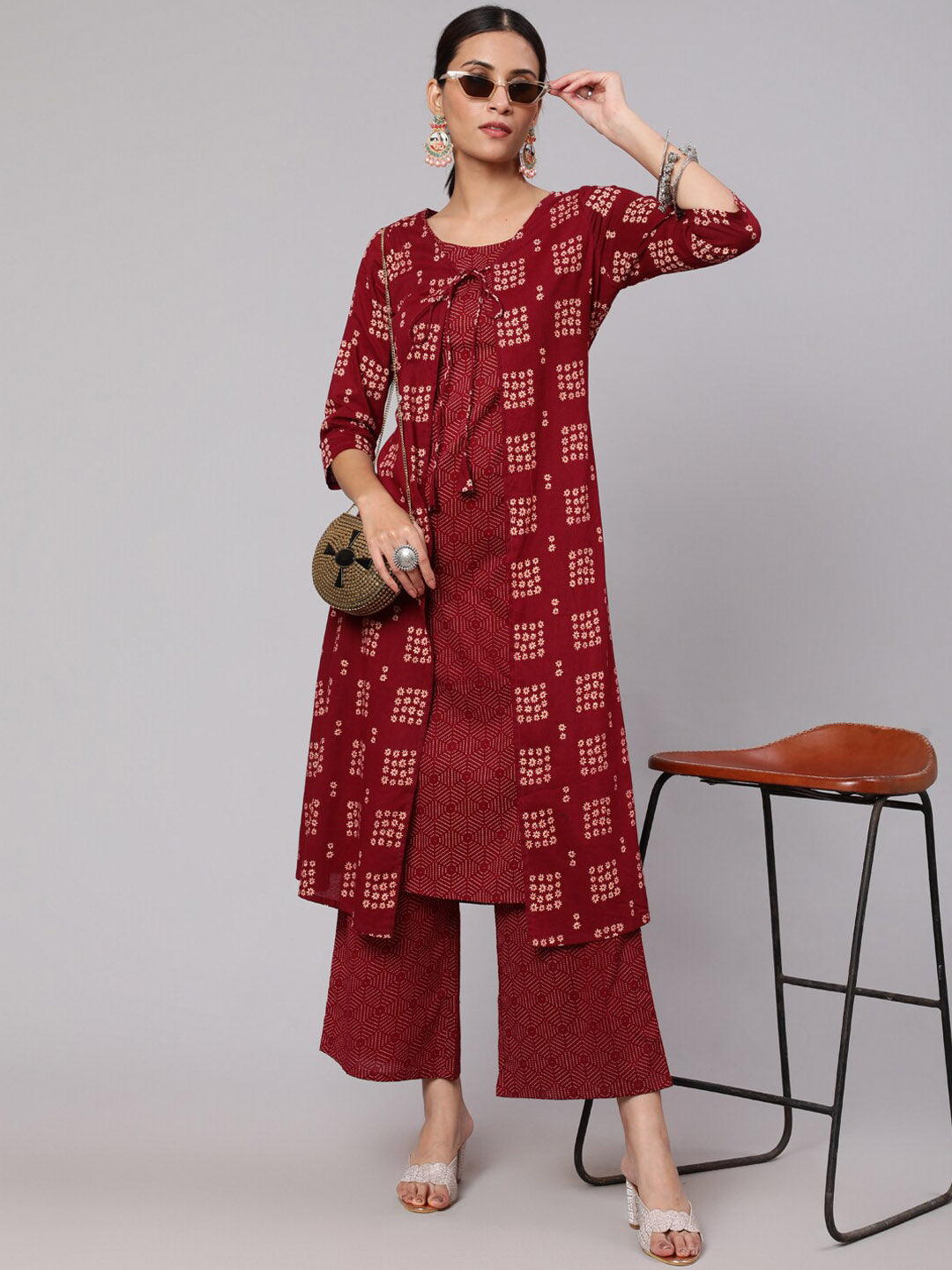 AKS Floral Printed Regular Pure Cotton A Line Kurta with Palazzos