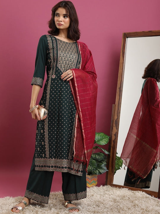 Vishudh Ethnic Motifs Printed Regular Kurta with Palazzos & With Dupatta