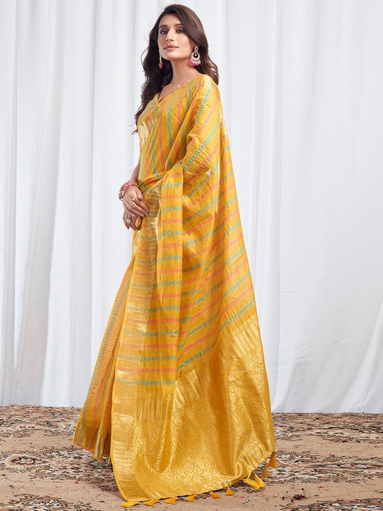 Satrani Leheriya Printed Zari Silk Cotton Leheriya Saree