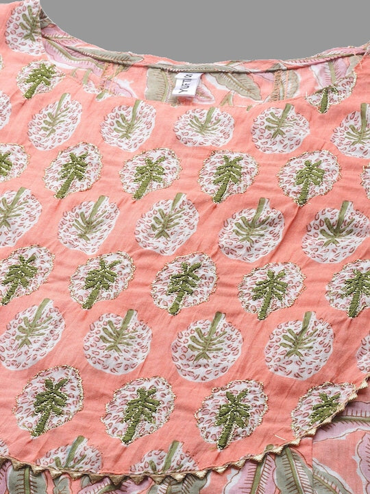 Yufta Women Ethnic Motifs Printed Thread Work Pure Cotton Kurta with Trousers & Dupatta