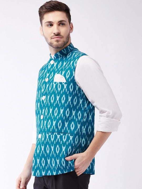 Vastramay Men Printed Pure Cotton Nehru Jacket