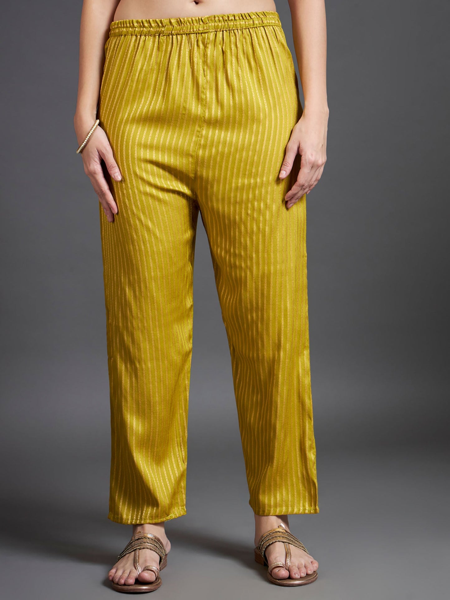 Heeposh Stripe Printed A-Line Kurta with Pant & Dupatta (Set of 3)