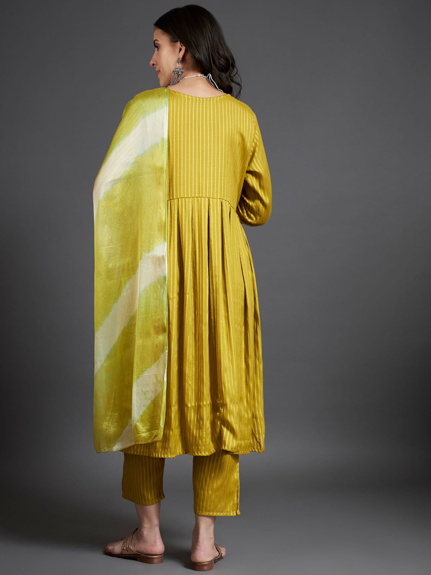 Heeposh Stripe Printed A-Line Kurta with Pant & Dupatta (Set of 3)