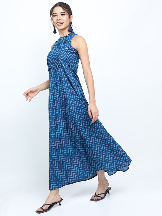 Vishudh Women Blue Ethnic Printed Maxi Dress
