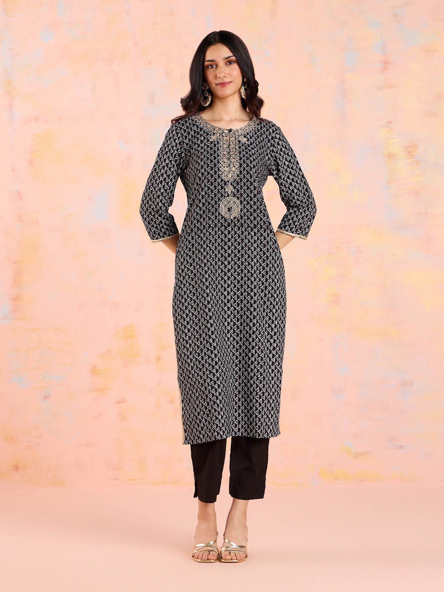 Likha Black Bandhani Printed Kurta LIKKUR203