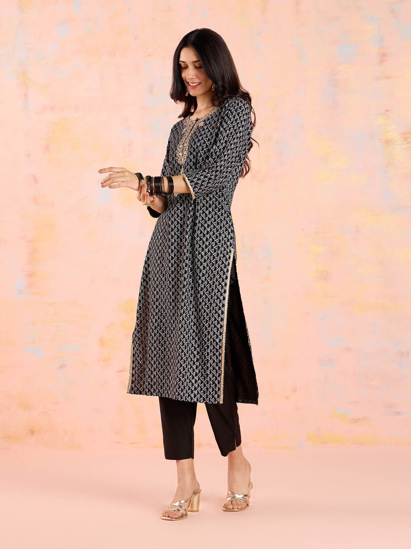 Likha Black Bandhani Printed Kurta LIKKUR203