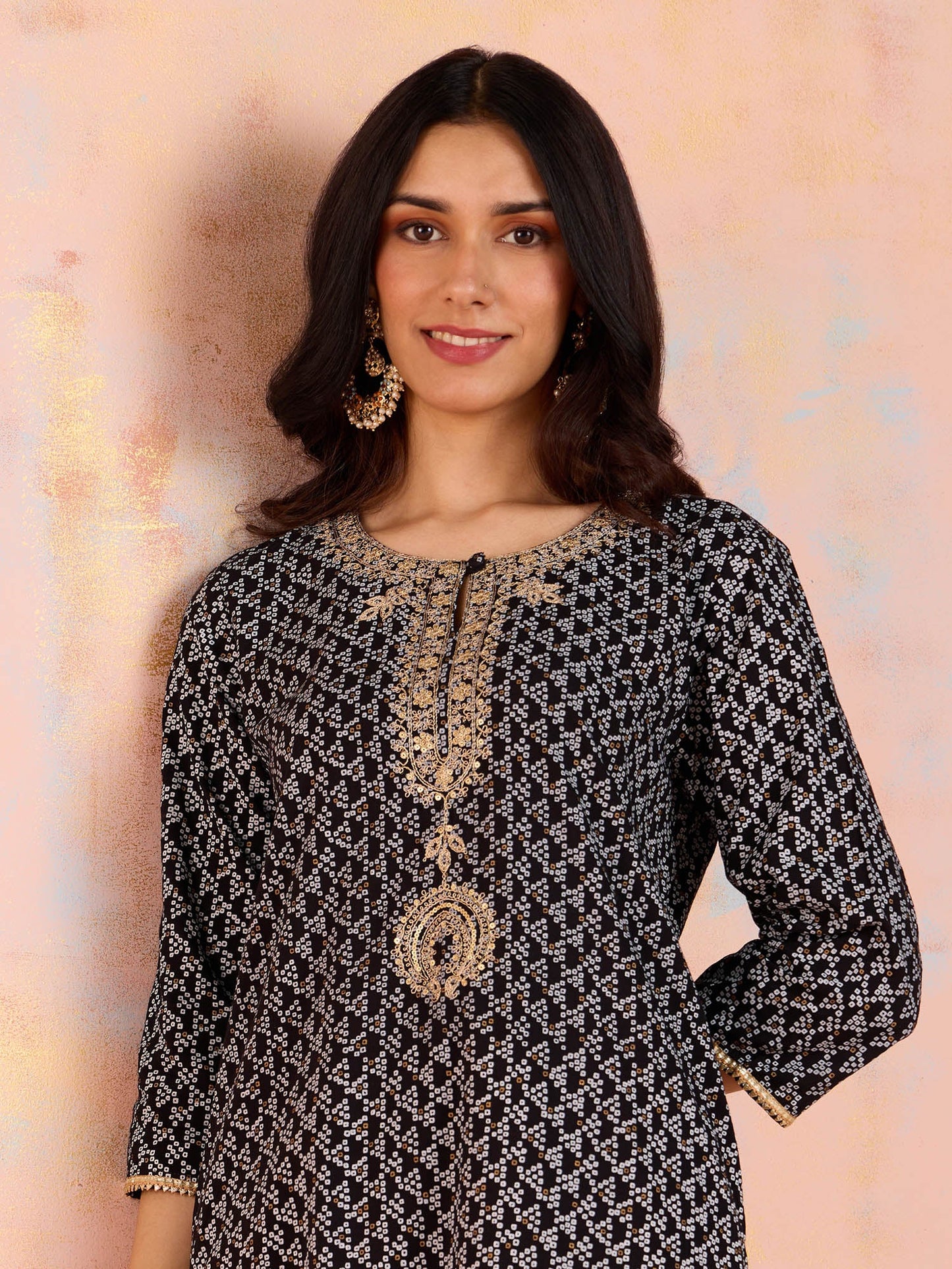 Likha Black Bandhani Printed Kurta LIKKUR203