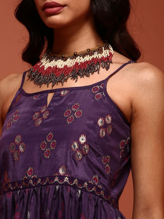 IMARA Ethnic Motifs Printed Gathered Or Pleated Maxi Ethnic Dress