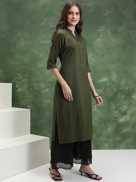 Vishudh Striped Mandarin Collar Long Sleeves Kurta