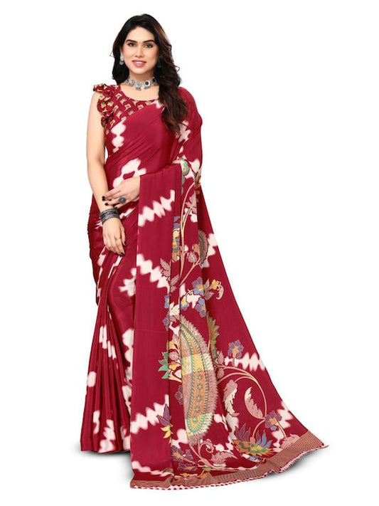 Fabmora Paisley Printed Pure Crepe Saree