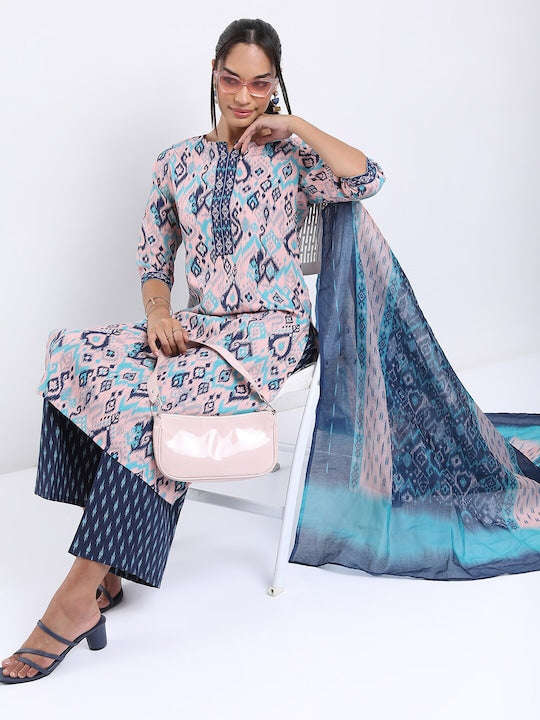 Vishudh Blue Ethnic Motifs Printed Straight Kurta with Palazzos With Dupatta