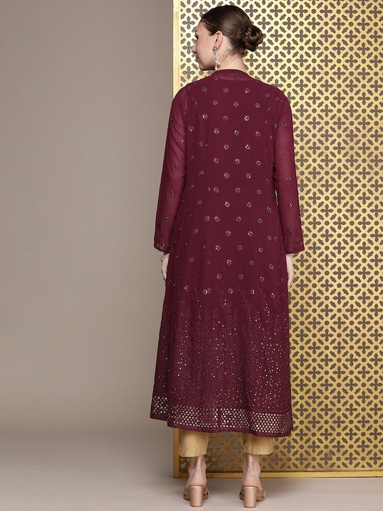 House of Pataudi Solid Jashn Kurta With Sequinned Jacket