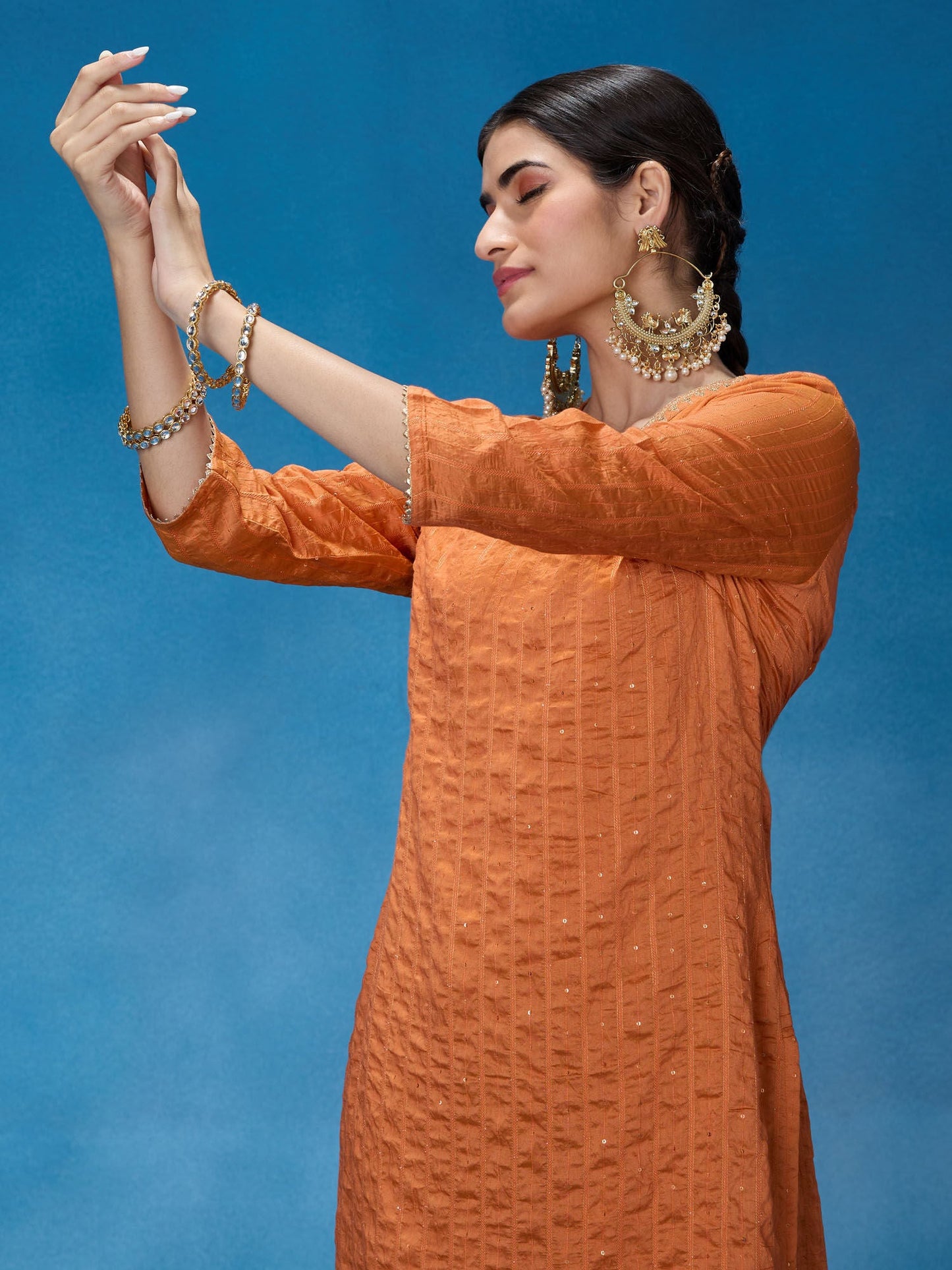 Likha Rust Rangbahar Lurex Chanderi with Sequence Co-ord Set LIKSKD266 (Set of 2)