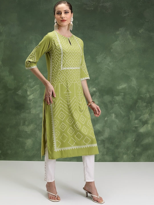 Vishudh Geometric Printed Keyhole Neck Kurta
