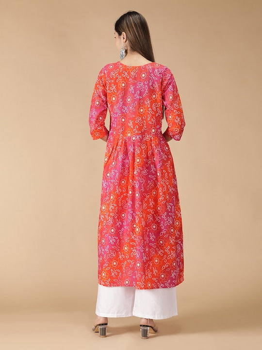 Fabclub Women Pink Floral Printed Kurta