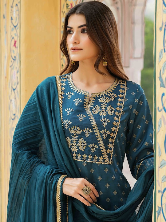 Juniper Ethnic Motifs Printed Regular Kurta with Skirt & Dupatta