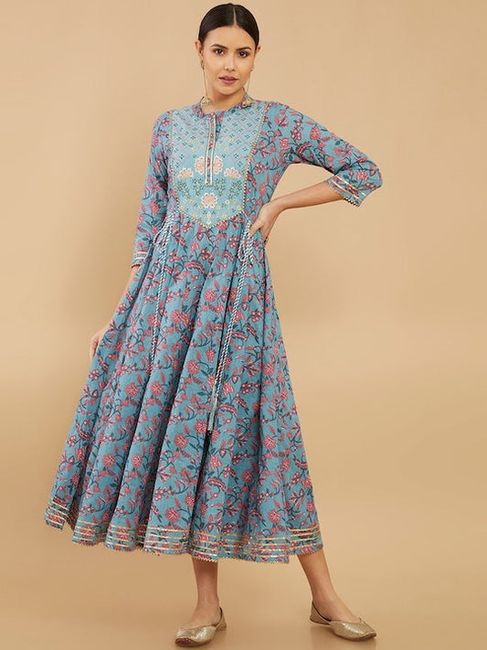 Soch Floral Printed Cotton Anarkali Kurta