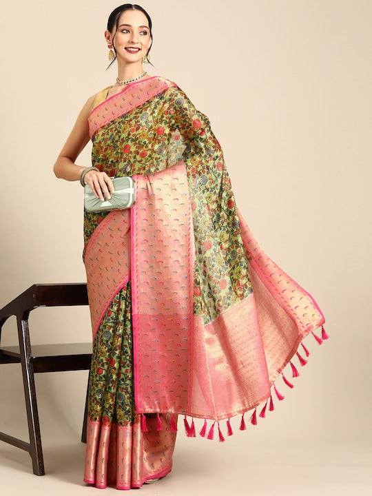 Silk Land Floral Zari Art Silk Banarasi Saree