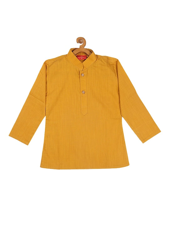 Vastramay Sishu Boys Mustard Yellow Solid Full Sleeve Cotton Kurta