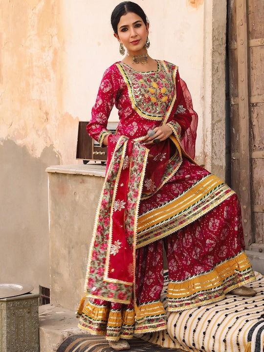 Scakhi Ombre Dyed Gotta Patti Pure Silk Kurti With Sharara & Dupatta