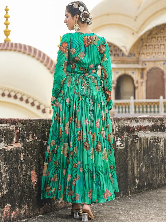 Scakhi Floral Printed Gathered Or Pleated Gown Maxi Ethnic Dresses
