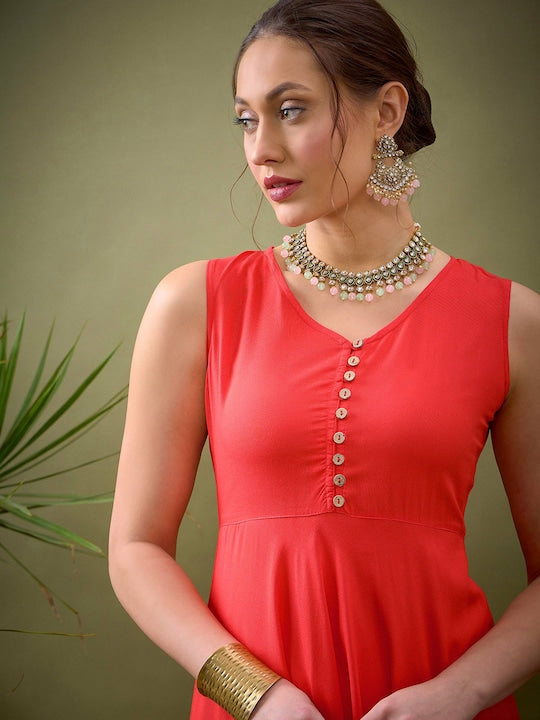 Shae by Sassafras V Neck Sleeveless Anarkali Kurta