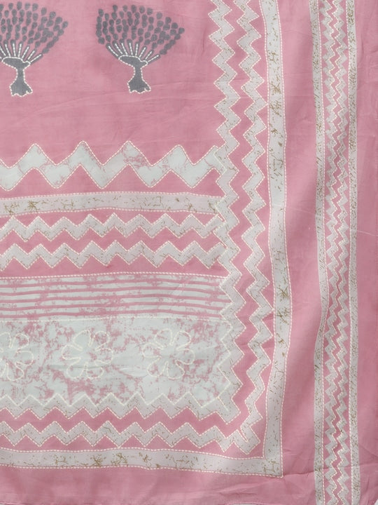 Yufta Women Purple Floral Printed Gotta Patti Kurta with Trousers & Dupatta