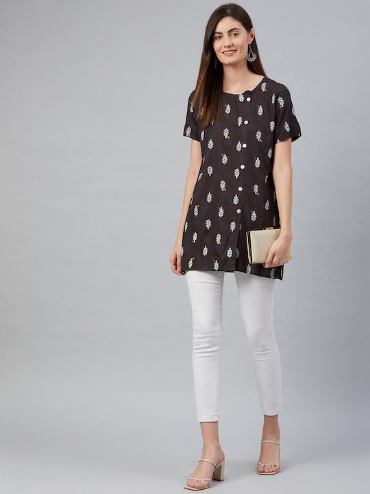 Anubhutee Grey & White Ethnic Motifs Printed Kurti