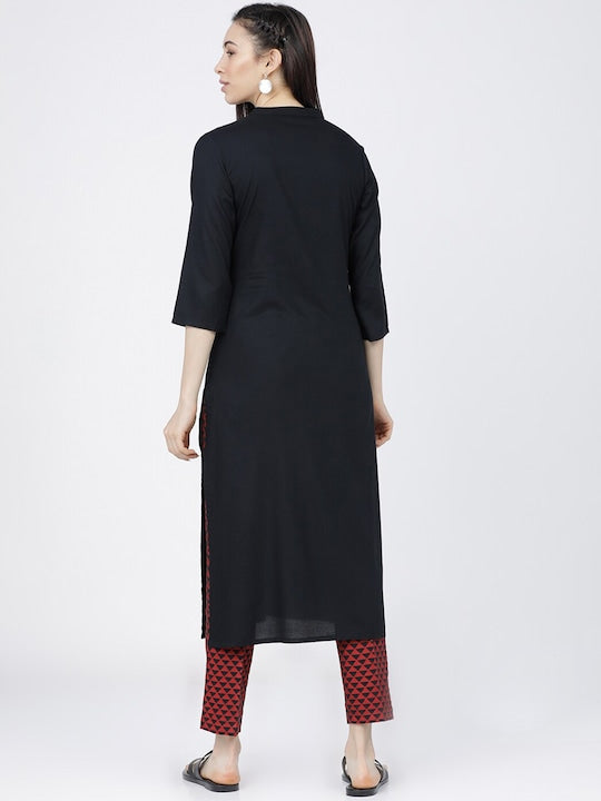 Vishudh Women Black & Red Yoke Design Kurta