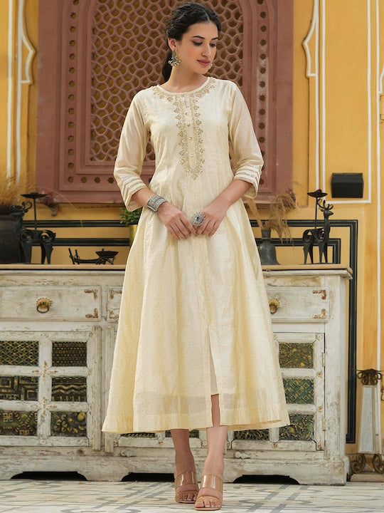 Juniper Women Beige Ethnic Motifs Kurta