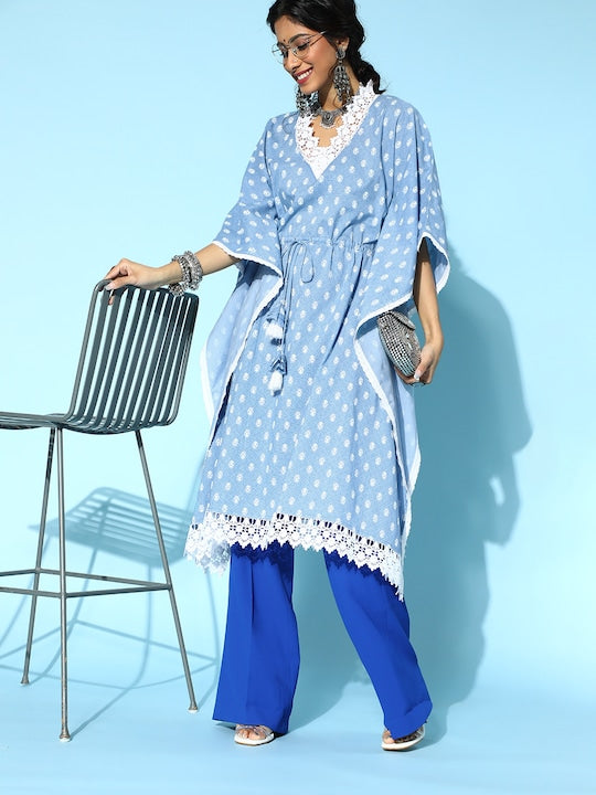 Yufta Stunning Blue Cotton Kaftan Kurta