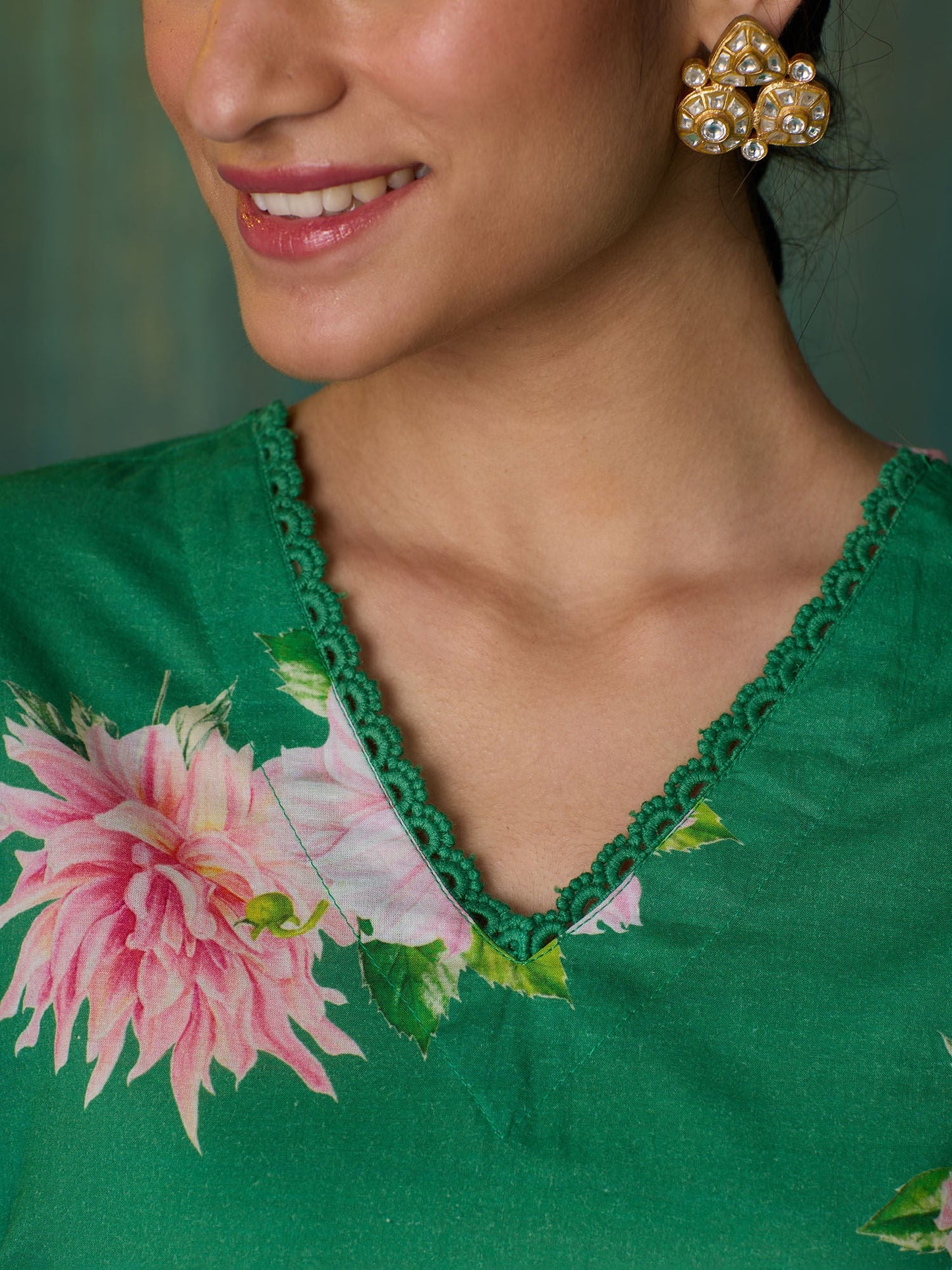 Likha Green Ethnic Bloom Floral Printed with Laces Co-ord Set LIKSKD290 (Set of 2)