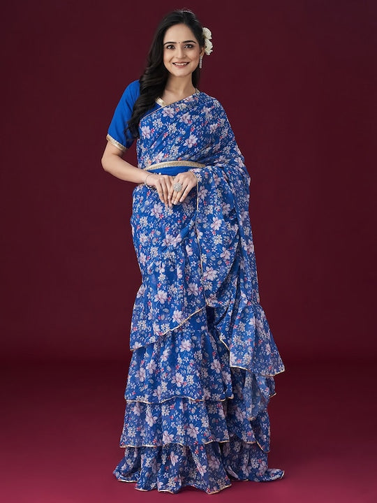 Kasee Floral Printed Gotta Patti Embellished Saree