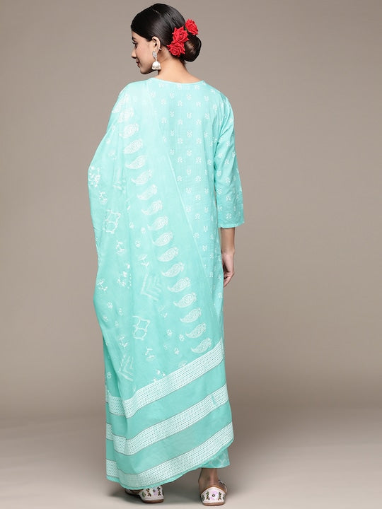 Anubhutee Women Floral Embroidered Pure Cotton Kurta With Trousers & Dupatta