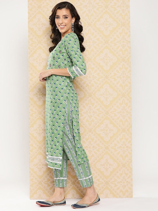 Yufta Women Floral Printed Regular Pure Cotton Kurta with Trousers & With Dupatta