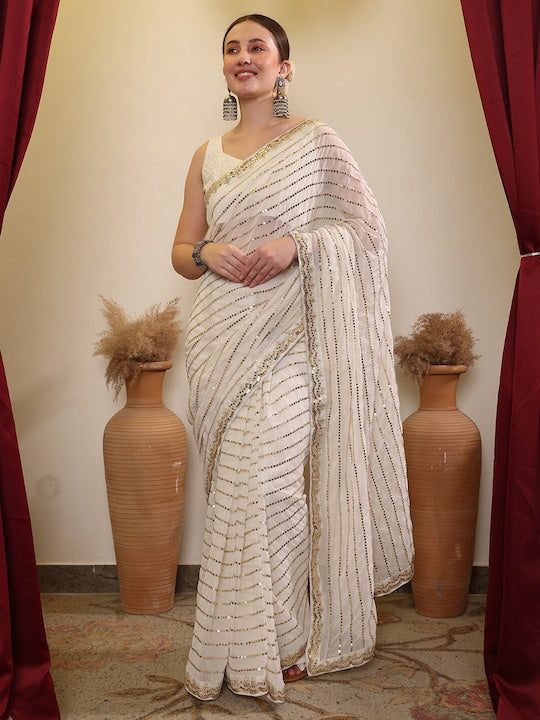 House of Pataudi Sequence Ethnic Embroidered Saree