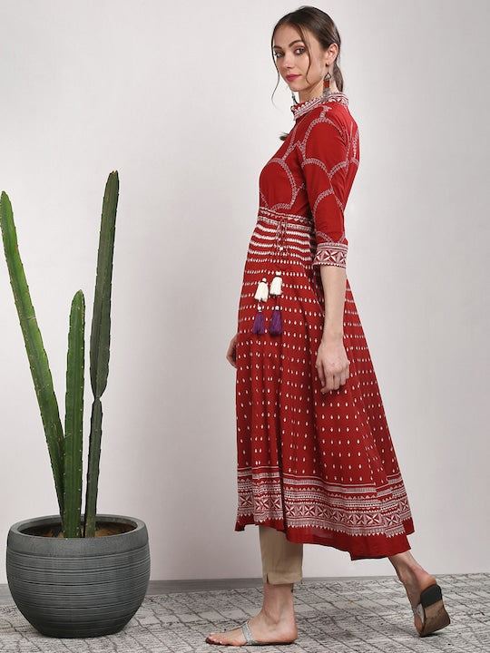 Sangria Women Rust Printed Anarkali Kurta