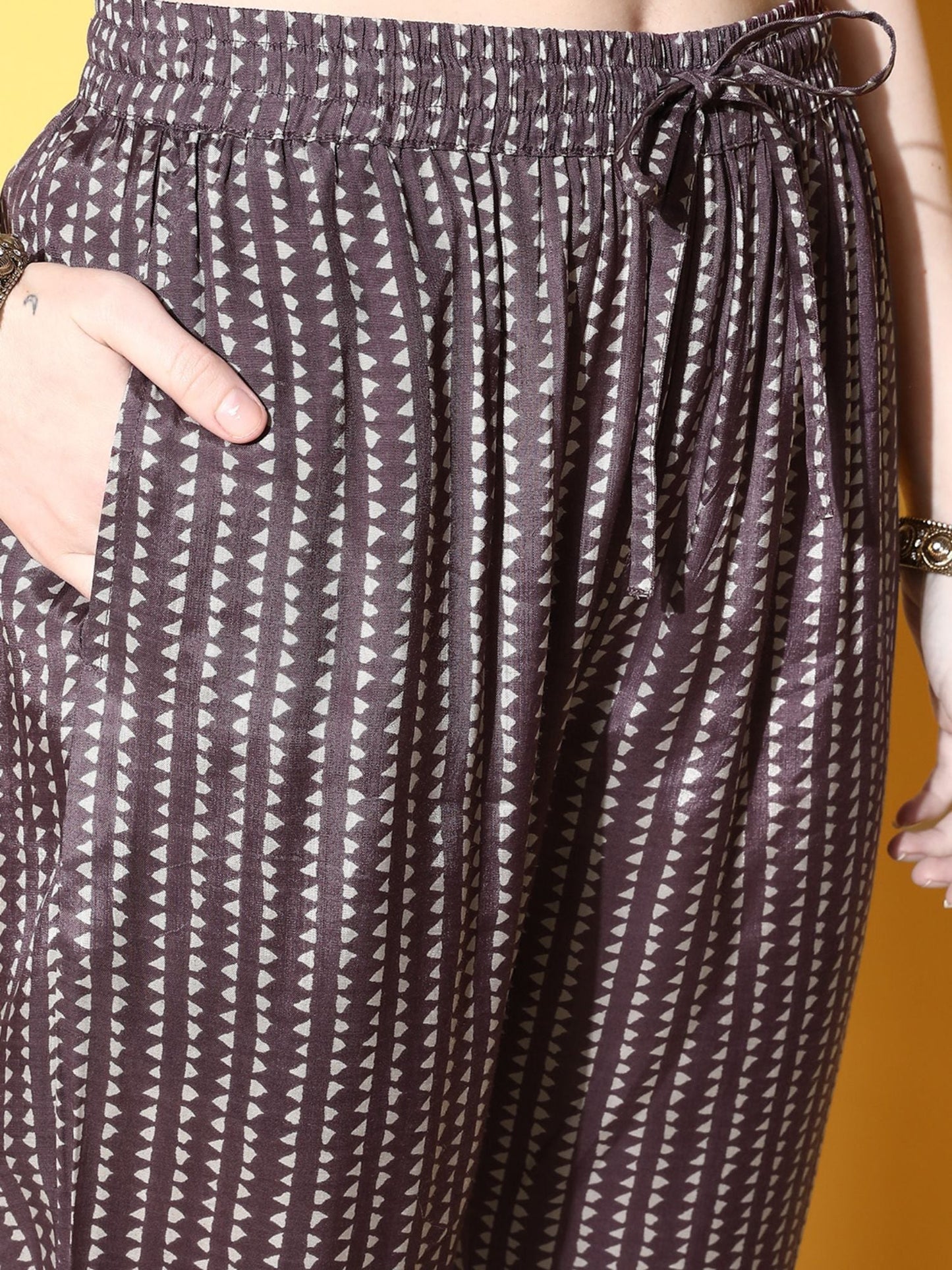 ISHIN Womens Silk Blend Purple Printed A-Line Kurta Trouser Dupatta (Set of 3)