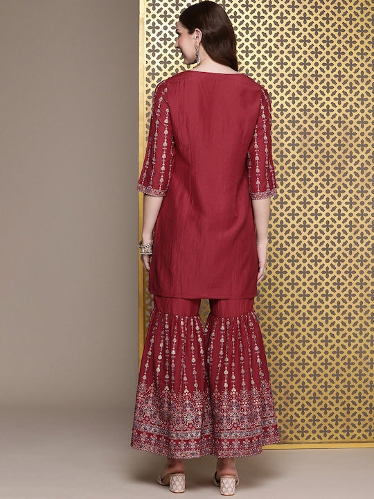 House of Pataudi Women Jashn Ethnic Motifs Printed Regular Kurti With Sharara