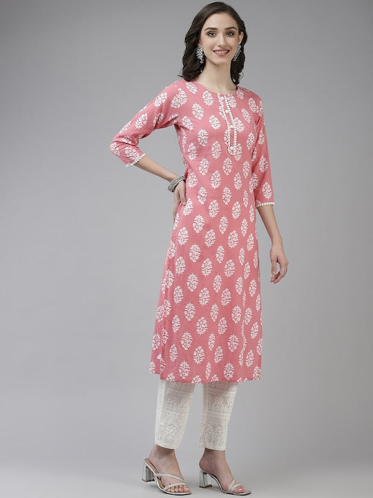 Yufta Women Floral Printed Pure Cotton Kurta with Trousers & Dupatta