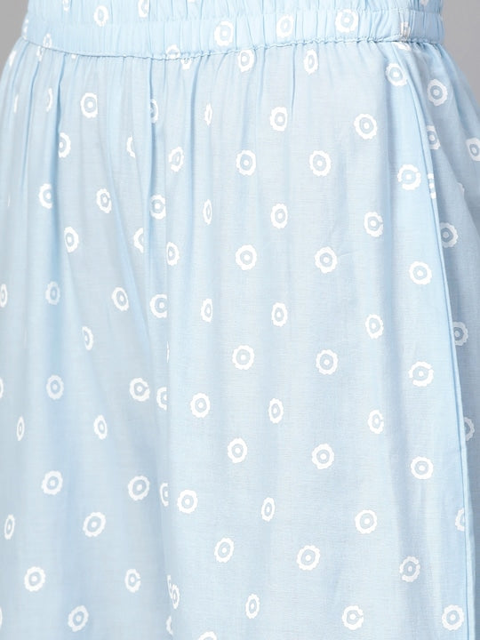 Yufta Women Blue & White Printed Kurta with Palazzos & Dupatta