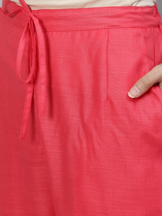 AKS Floral Embroidered Mandarin Collar Thread Work Detailed Straight Kurta with Trousers