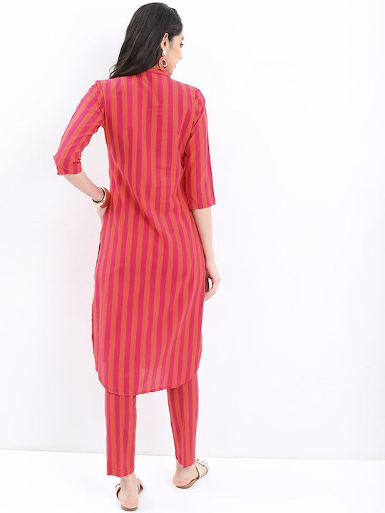 Vishudh Striped Mandarin Collar Cotton Kurta
