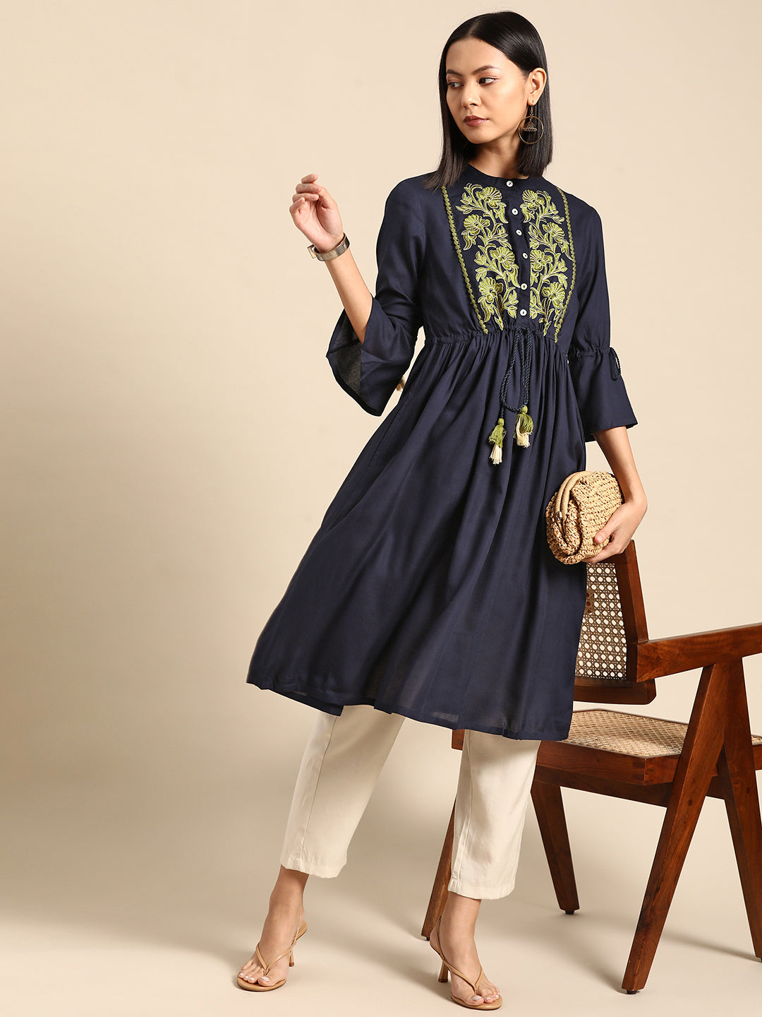 All about you Embroidered Bell Sleeves A-Line Kurta