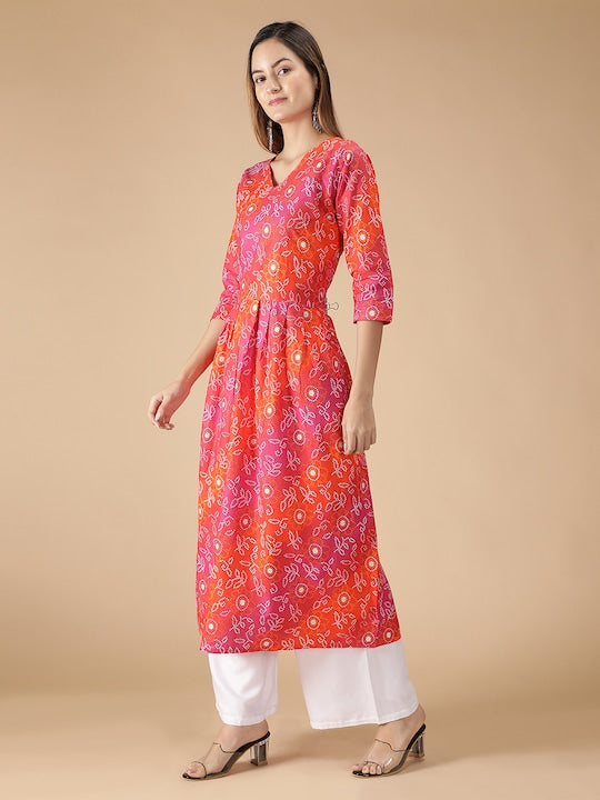Fabclub Women Pink Floral Printed Kurta