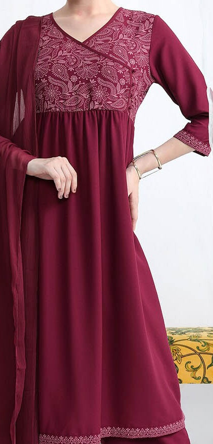 Vishudh Ethnic Motifs Yoke Design Angrakha Kurta With Palazzos & Dupatta