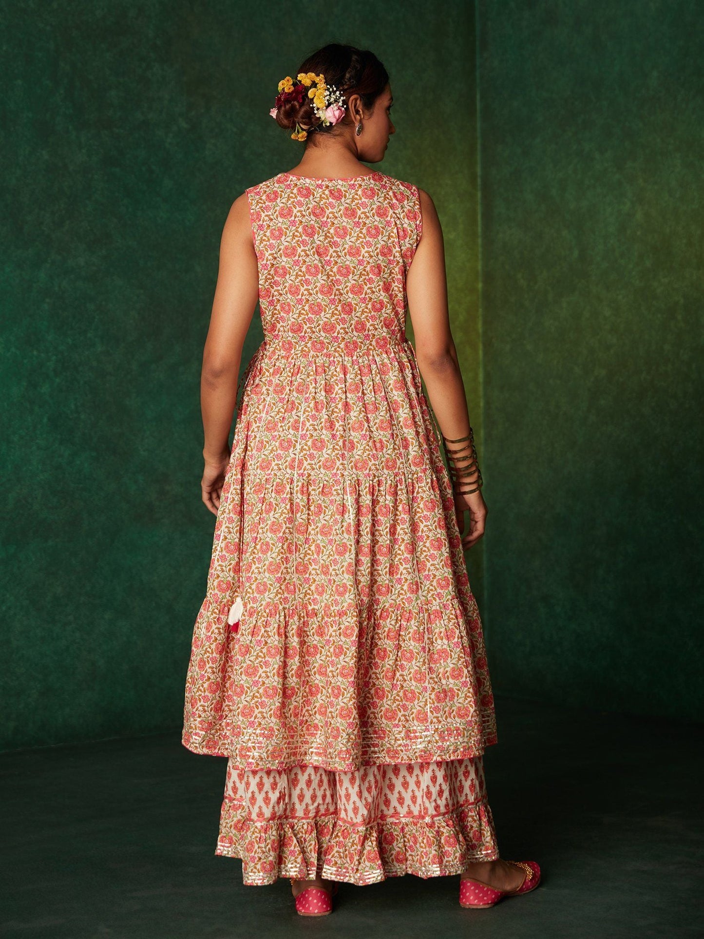 Likha Pink Floral Printed Anarkali Set & Dupatta(Set of 3) LIKSKD181 (Set of 3)