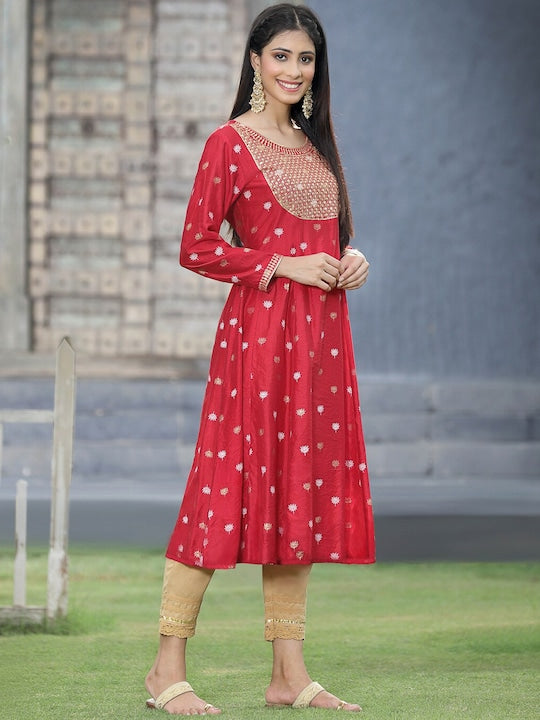 Juniper Women Red Printed Flared Sleeves Kurta