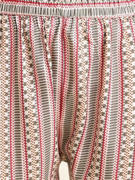 Fabclub Floral Printed Pleated Gotta Patti Kurta with Trousers