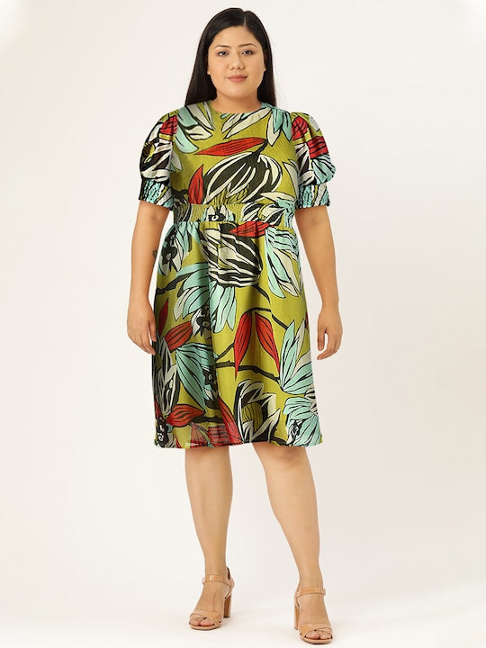 All about you Women Multicoloured Abstract Print Casual Fit And Flare Dress